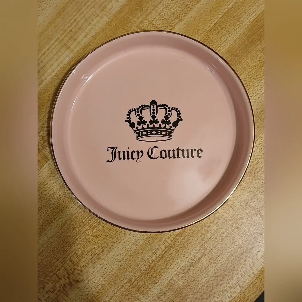 Juicy Couture Pink Logo Trinket Dish with Gold Rim